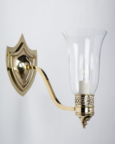 Vintage Collection image 1 of a pair of Brass Sconces with Hurricane Shades by Kessler antique in a Medium Antique Brass finish.