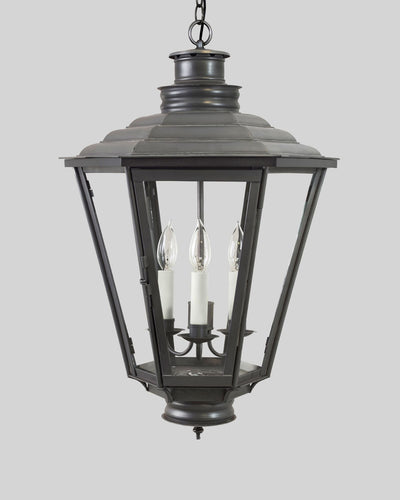 Scofield Lighting Collection image 1 of a English Gas Exterior Hanging Lantern Medium made-to-order.  Shown in Bronzed Copper.