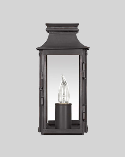 Scofield Lighting Collection image 1 of a French Station Petite Exterior Wall Lantern made-to-order.  Shown in Bronzed Copper with plate mirror.