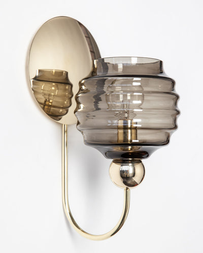Remains Lighting Co. Collection image 1 of a Gloster Sconce with Beehive Glass made-to-order.  Shown in Polished Brass with Dusk glass..