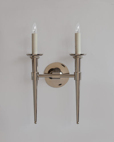 Remains Lighting Co. Collection image 1 of a Macci Twin Sconce made-to-order.  Shown in Polished Nickel.