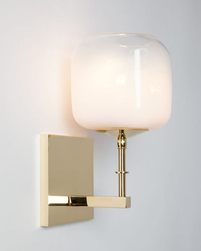 Remains Lighting Co. Collection image 1 of a Montgomery Sconce with Ice Cube Glass made-to-order.  Shown in Polished Brass with Sfumato glass.