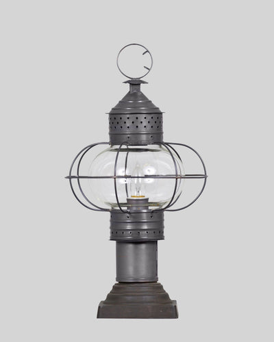 Scofield Lighting Collection image 1 of a New England Onion Exterior Post Lantern Small made-to-order.  Shown in  with optional bronze pier mounting bracket.