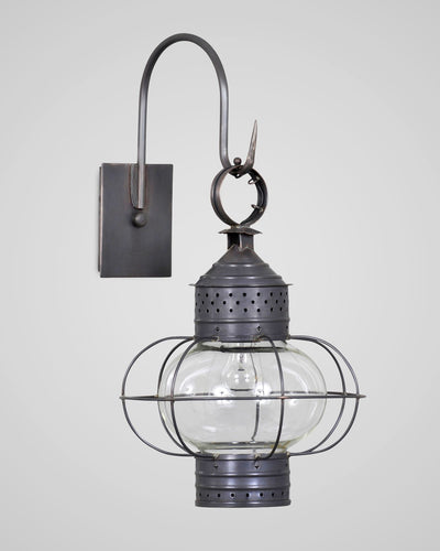 Scofield Lighting Collection image 1 of a New England Onion Exterior Wall Lantern Small made-to-order.  Shown in <<finish> on Gooseneck bracket.