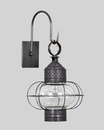 Scofield Lighting Collection image 1 of a New England Onion Wall Lantern Small made-to-order.  Shown in Bronzed Copper on Gooseneck bracket.