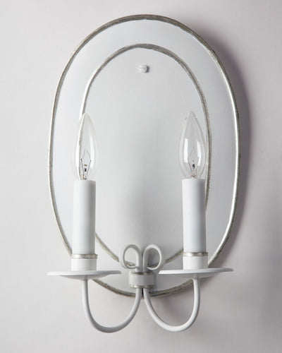 Scofield Lighting Collection image 1 of a Oval Flemish Twin Sconce Large made-to-order.  Shown in White Tole and White Gold Leaf.
