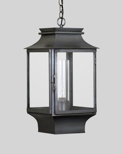 Scofield Lighting Collection image 1 of a Thomaston Station Exterior Hanging Lantern Large made-to-order.  Shown in Bronzed Copper.