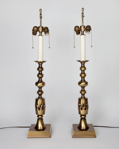 Vintage Collection image 1 of a pair of Aged Brass Baluster Form Lamps antique.