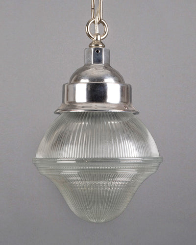 Vintage Collection image 1 of a Aluminum and Nickel Pendant with Holophane Glass antique.