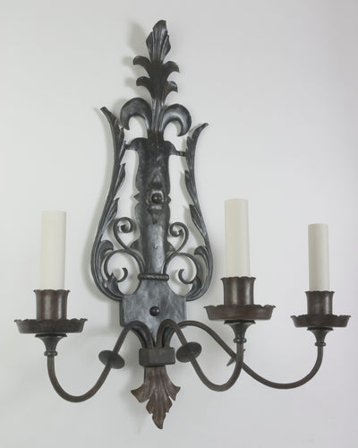 Vintage Collection image 1 of a Blackened Wrought Iron Sconce with Foliate Details antique.