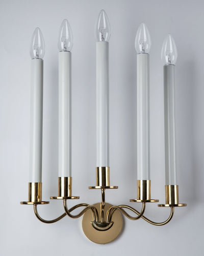 Vintage Collection image 1 of a pair of Brass Modernist Sconces by E. F. Caldwell antique in a Lacquered Brass finish.