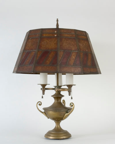 Vintage Collection image 1 of a Bronze Lamp with Leaded Mica Shade antique.