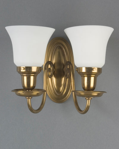 Vintage Collection image 1 of a pair of Bronze Sconces with White Glass Shades antique.