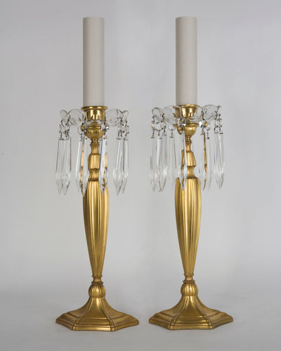 Vintage Collection image 1 of a pair of Candlestick Lamps with Crystal Prisms by Sterling Bronze antique.