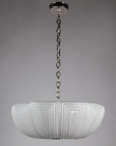 Vintage Collection image 1 of a Cast Glass Pendant with Geometric Details antique in a Polished Nickel and Silver Tone Lacquer finish.