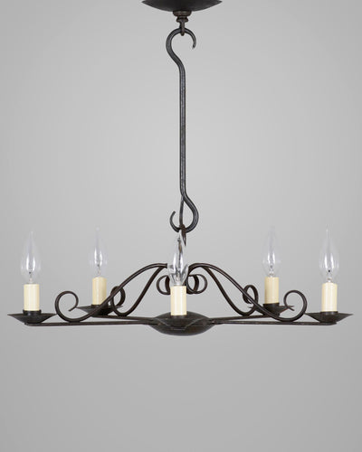 Scofield Lighting Collection image 1 of a Cross Beam Chandelier Large made-to-order.  Shown in Aged Tin.
