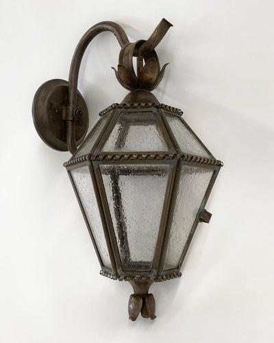 Vintage Collection image 1 of a Darkened Brass Wall Lantern with Clear Seeded Glass antique.
