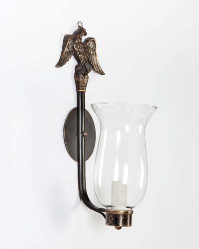 Vintage Collection image 1 of a pair of Federal Sconces with Eagle Finials and Hurricane Shades antique.