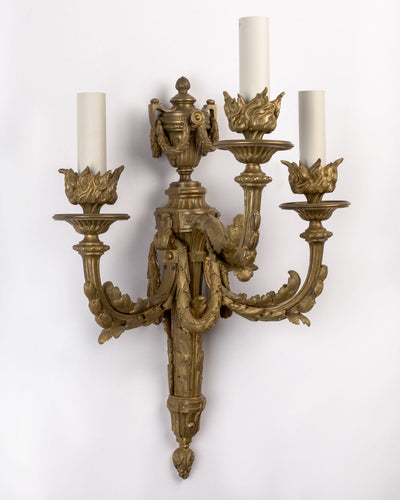 Vintage Collection image 1 of a pair of Foliate Bronze Sconces with Neoclassical Details antique.