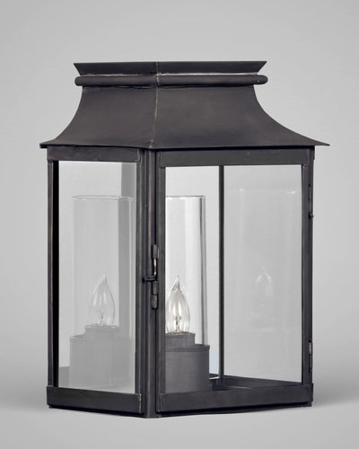 Scofield Lighting Collection image 1 of a French Station Exterior Wall Lantern Large made-to-order.  Shown in Bronzed Copper with straight chimney and plate mirror.