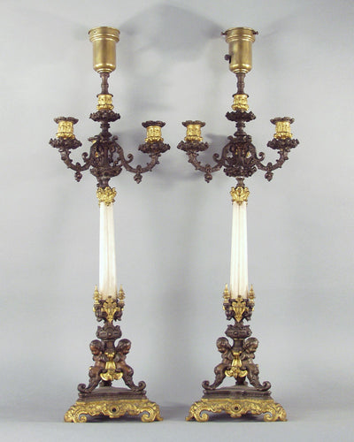 Vintage Collection image 1 of a pair of Gilded Bronze and Alabaster Lamps antique.