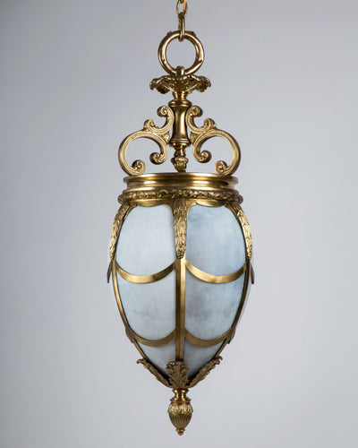 Vintage Collection image 1 of a Gilded Bronze Pendant with Curved Opaline Glass antique in a Original Gilded Bronze finish.
