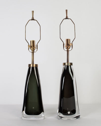 Vintage Collection image 1 of a pair of Green Cased Glass Orrefors Lamps antique.