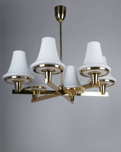 Vintage Collection image 1 of a Hans-Agne Jakobsson Chandelier with Opal Glass Shades antique in a Original Lacquered Brass finish.