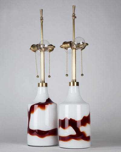 Vintage Collection image 1 of a pair of Holmegaard Flame Pattern Glass Table Lamps antique.