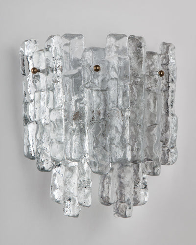 Vintage Collection image 1 of a pair of Kalmar Sconces with Textured Ice Glass Prisms antique in a White Lacquer and Polished Brass finish.