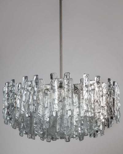 Vintage Collection image 1 of a Large Kalmar Ice Glass Chandelier antique in a Polished Nickel finish.