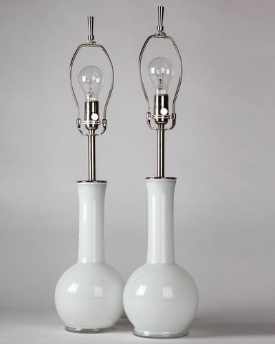 Vintage Collection image 1 of a pair of Luxus White Glass Table Lamps antique in a Polished Nickel finish.