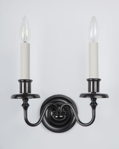 Remains Lighting Co. Collection image 1 of a Marion Twin Sconce made-to-order.  Shown in Dark Waxed Bronze.