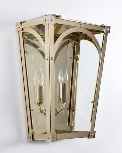 Remains Lighting Co. Collection image 1 of a Mercer 14 Exterior Sconce made-to-order.  Shown in Polished Brass.
