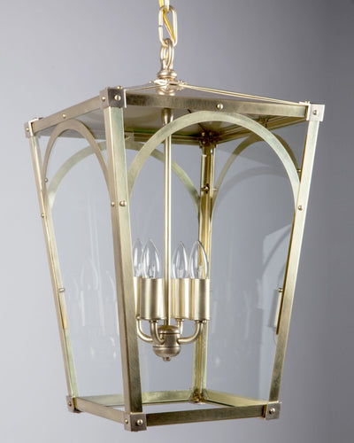 Remains Lighting Co. Collection image 1 of a Mercer 17 Exterior Lantern made-to-order.  Shown in Burnished Brass.