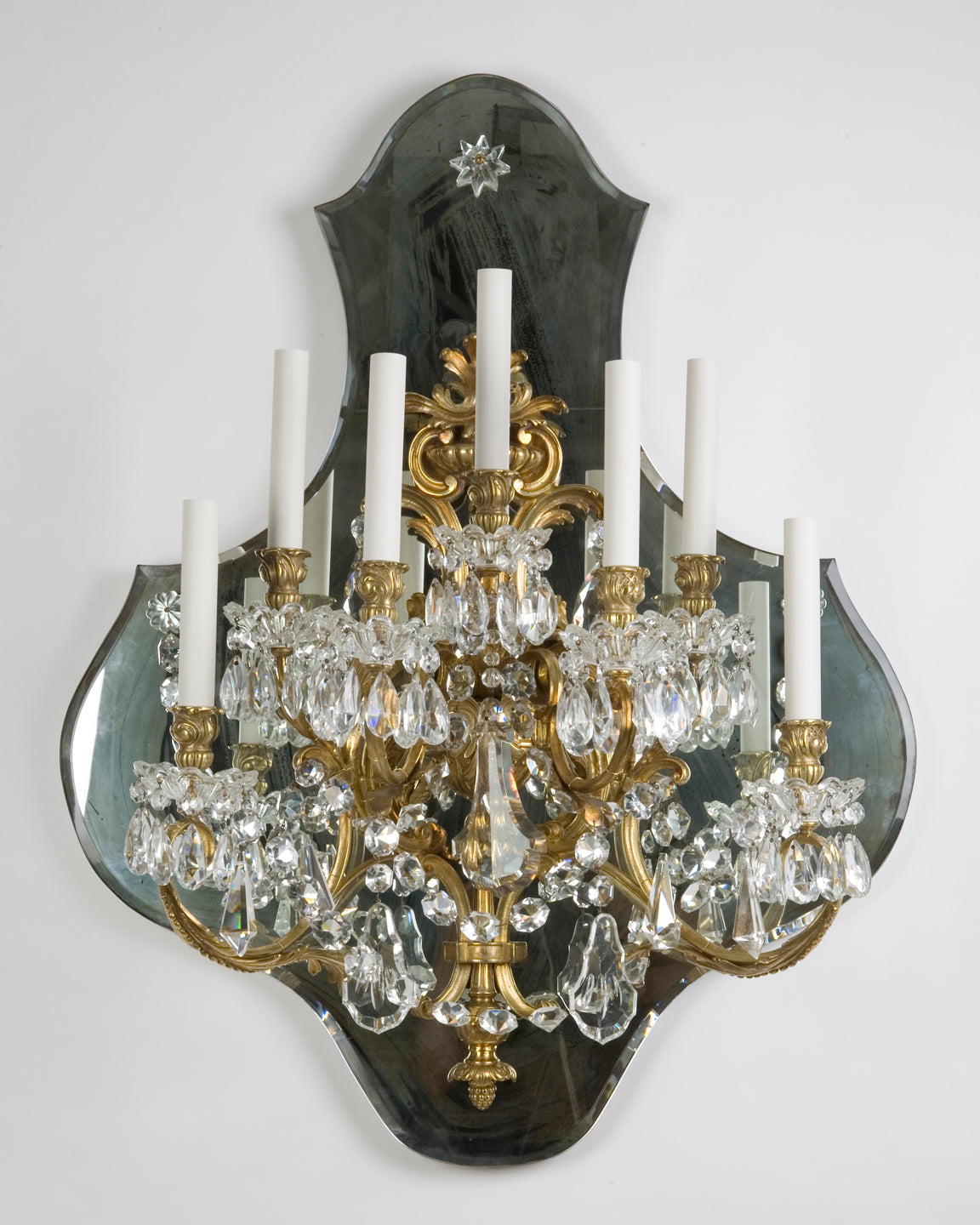 Mirrorback Sconces with Crystal Bobeches and Prisms