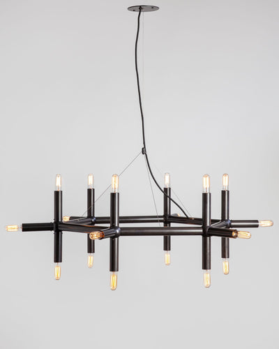 Robert and Trix Haussmann Collection image 1 of a Molecule Hex Chandelier made-to-order.  Shown in Dark Waxed Bronze.