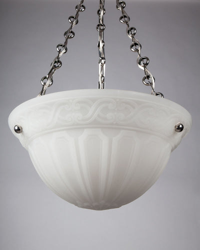 Vintage Collection image 1 of a Nickel and Opaline Glass Inverted Dome Chandelier antique.
