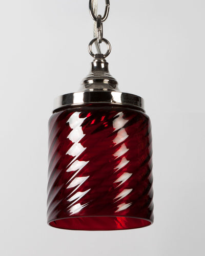 Vintage Collection image 1 of a Nickel Pendant with Red Swirled Glass Cylinder antique in a Polished Nickel finish.