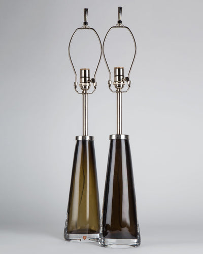 Vintage Collection image 1 of a pair of Olive Green Orrefors Glass Lamps antique.