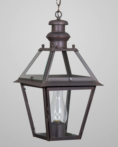 Scofield Lighting Collection image 1 of a Philadelphia Exterior Hanging Lantern Medium made-to-order.  Shown in Bronzed Copper.