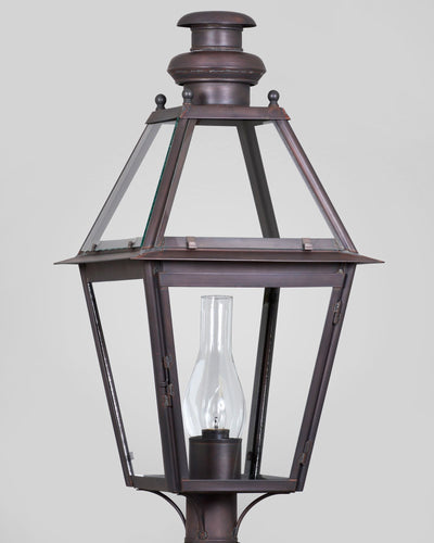 Scofield Lighting Collection image 1 of a Philadelphia Exterior Post Lantern Large made-to-order.  Shown in Bronzed Copper.