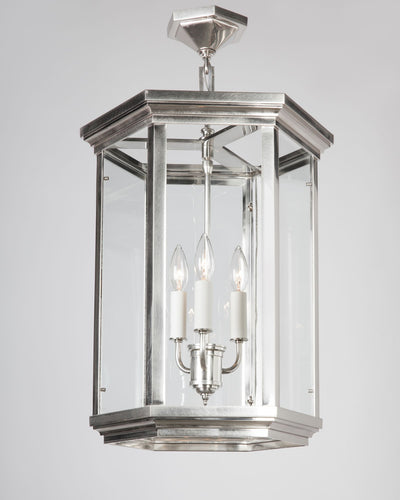 Remains Lighting Co. Collection image 1 of a Philip Hexagonal Lantern made-to-order.  Shown in Burnished Nickel.