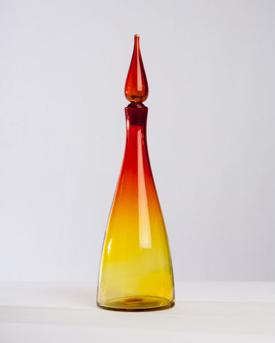 Vintage Collection image 1 of a Red to Yellow Ombre Blenko Glass Decanter with Stopper antique.
