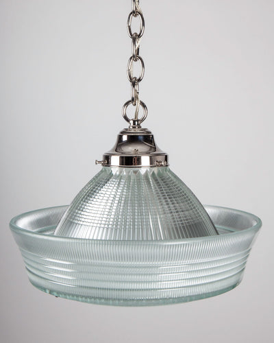 Vintage Collection image 1 of a Sailor Hat Holophane Glass Pendant antique in a Polished Nickel finish.