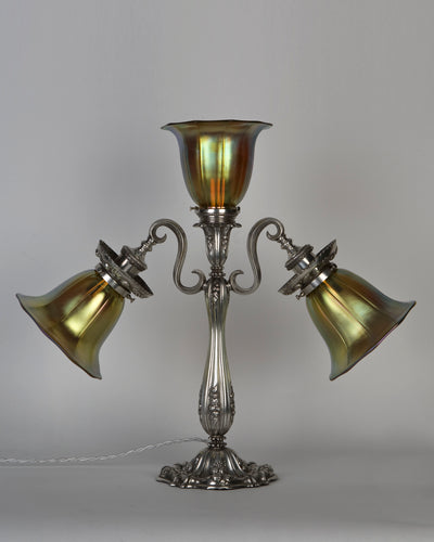 Vintage Collection image 1 of a Silverplate Caldwell Lamp with Three Lundberg Glass Shades antique.