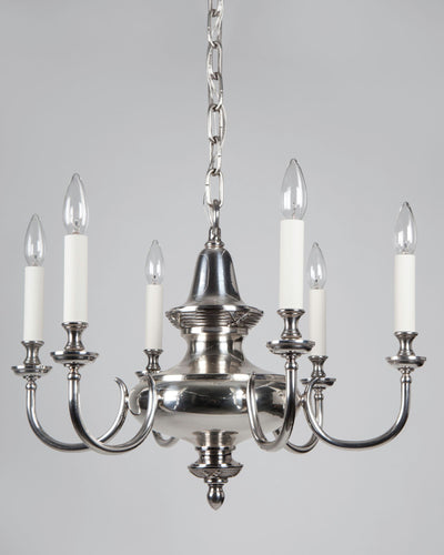 Vintage Collection image 1 of a Silverplate Chandelier with Cast Reed and Ribbon Details antique in a Original Silverplate finish.