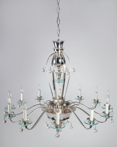 Vintage Collection image 1 of a Silverplate Deco Chandelier with Glass Bobeches antique in a Silverplate finish.