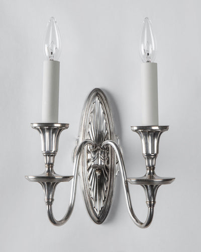 Vintage Collection image 1 of a pair of Silverplate Sconces with Slender Fluted Backplates antique in a Original Antique Finish finish.