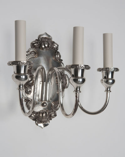 Vintage Collection image 1 of a pair of Silverplate Sterling Bronze Sconces with Foliate Details antique.